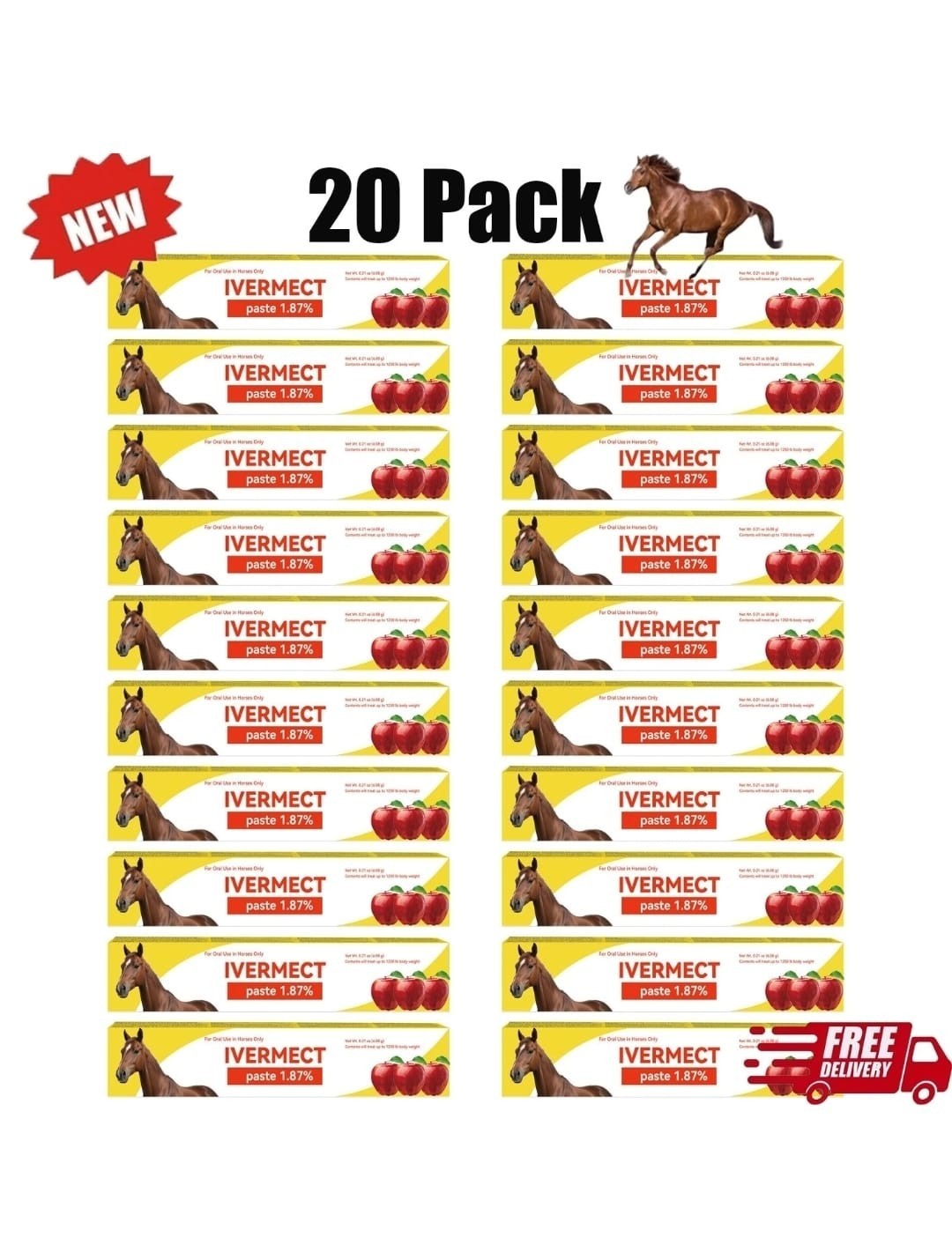 20 Pack Paste Horse Dewormer Apple Flavor wormer