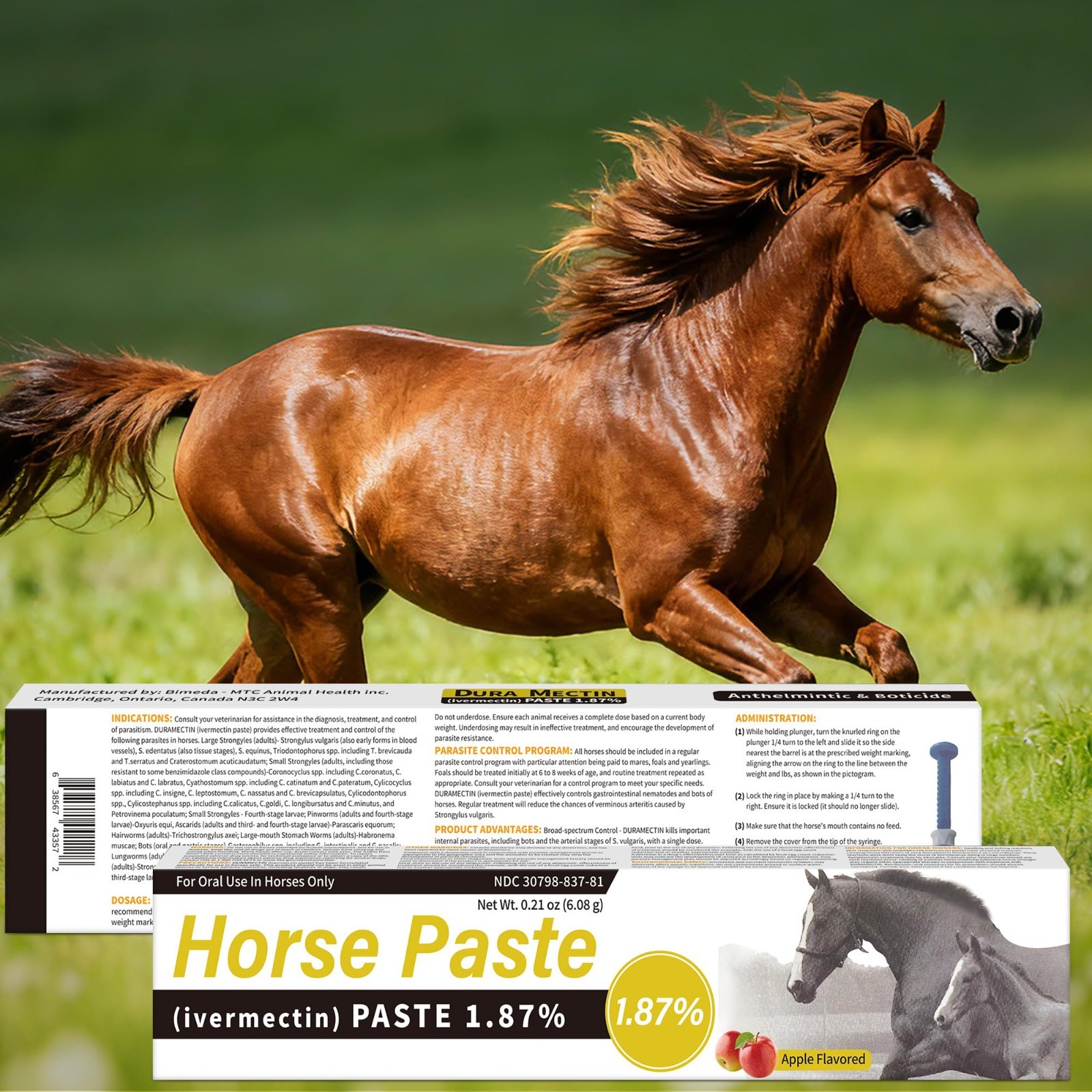 4 Pack Apple Flavored Equine Paste 1.87% – 6.08g Oral Gel for Horses