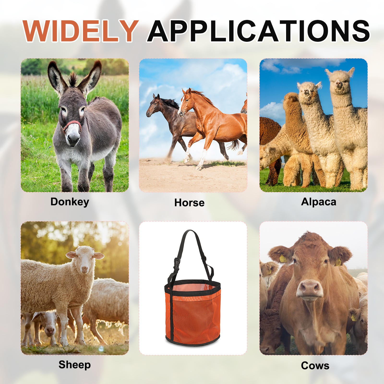 Horse Feed Bag, (Orange, L), Intended for Horse Feeding Grain