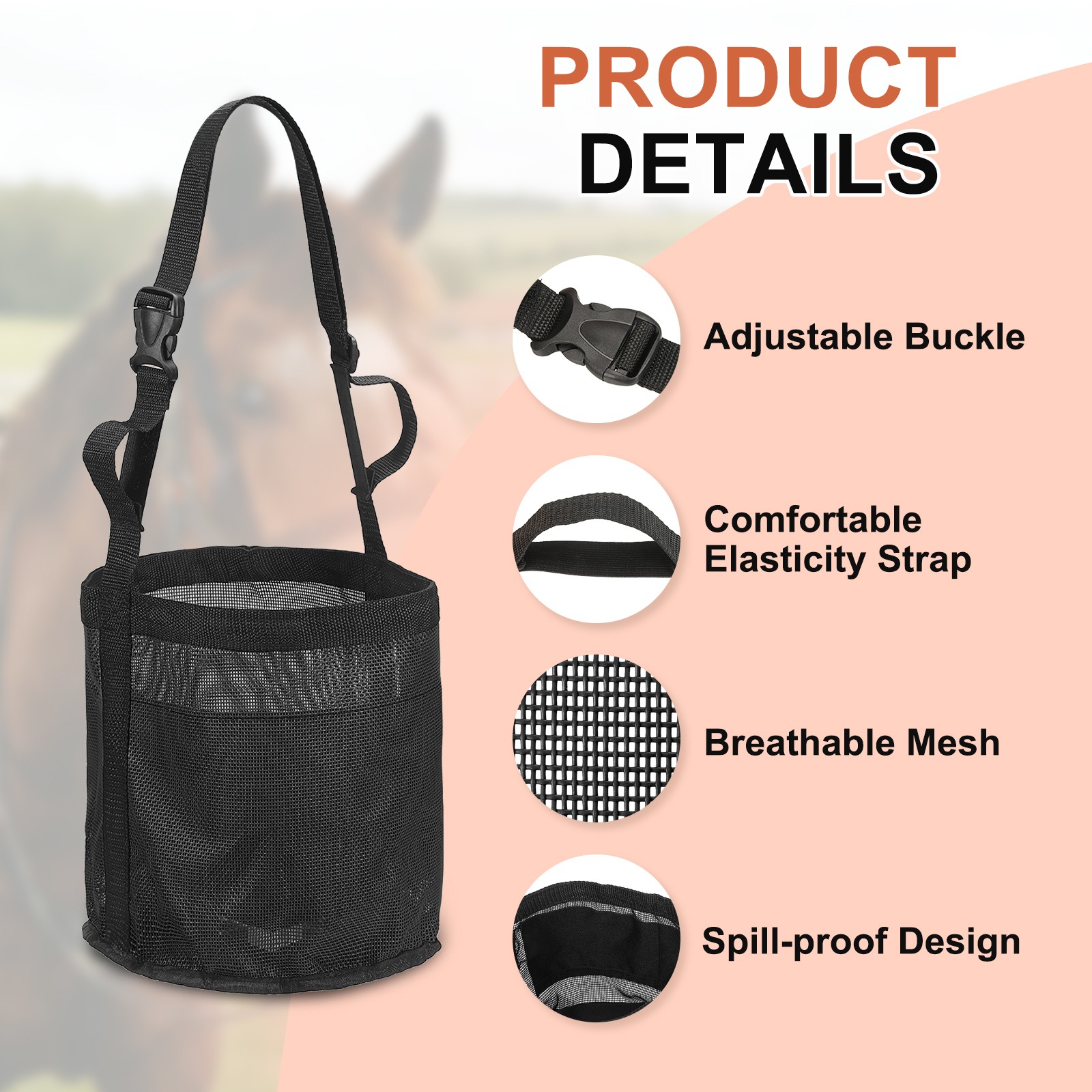 2Pcs Horse Feed Bag Black/Grey M Intended for Horse Feeding Grain