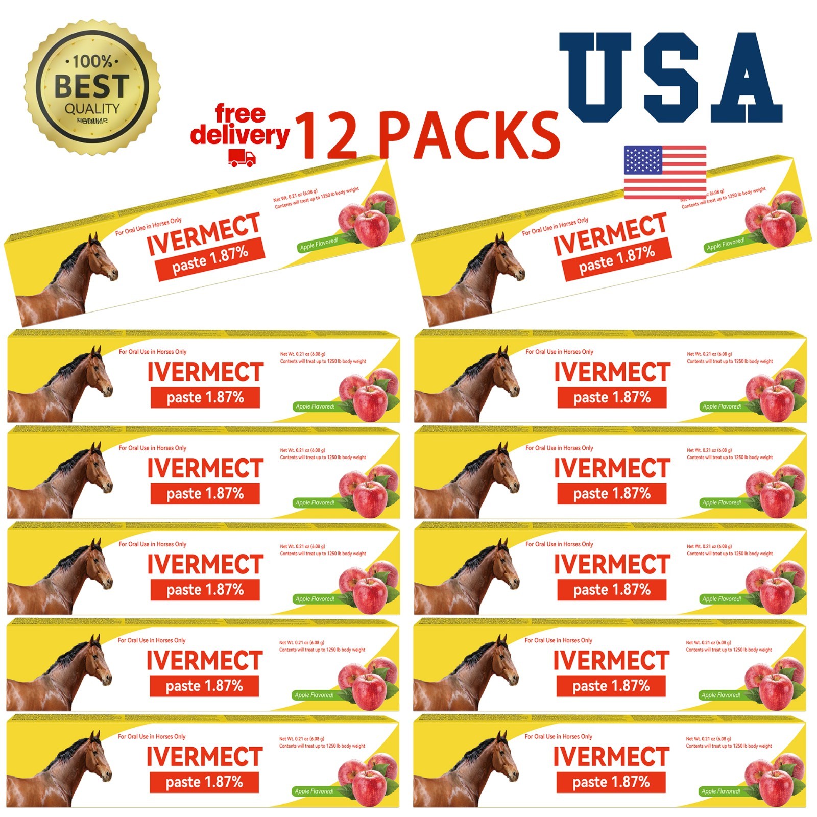 Full Year Supply Dewormer Paste for Horses – 12 Pack, Apple Flavor, 6.08g1/2028