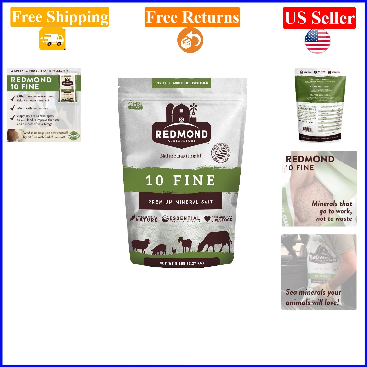10LB OMRI Listed Natural Livestock Mineral Salt, Unflavored, All Ages