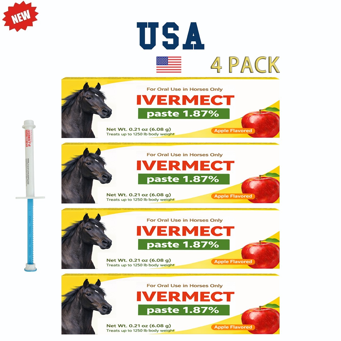 Best Value 4 Pack Horse Dewormer Paste Apple Flavor – 1/2028