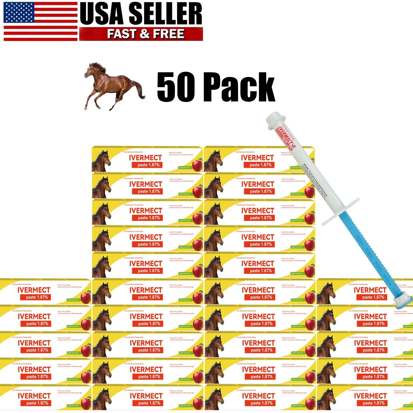 50 Pack In Box Paste Horse Dewormer Apple Flavor wormer US EXP1/2028