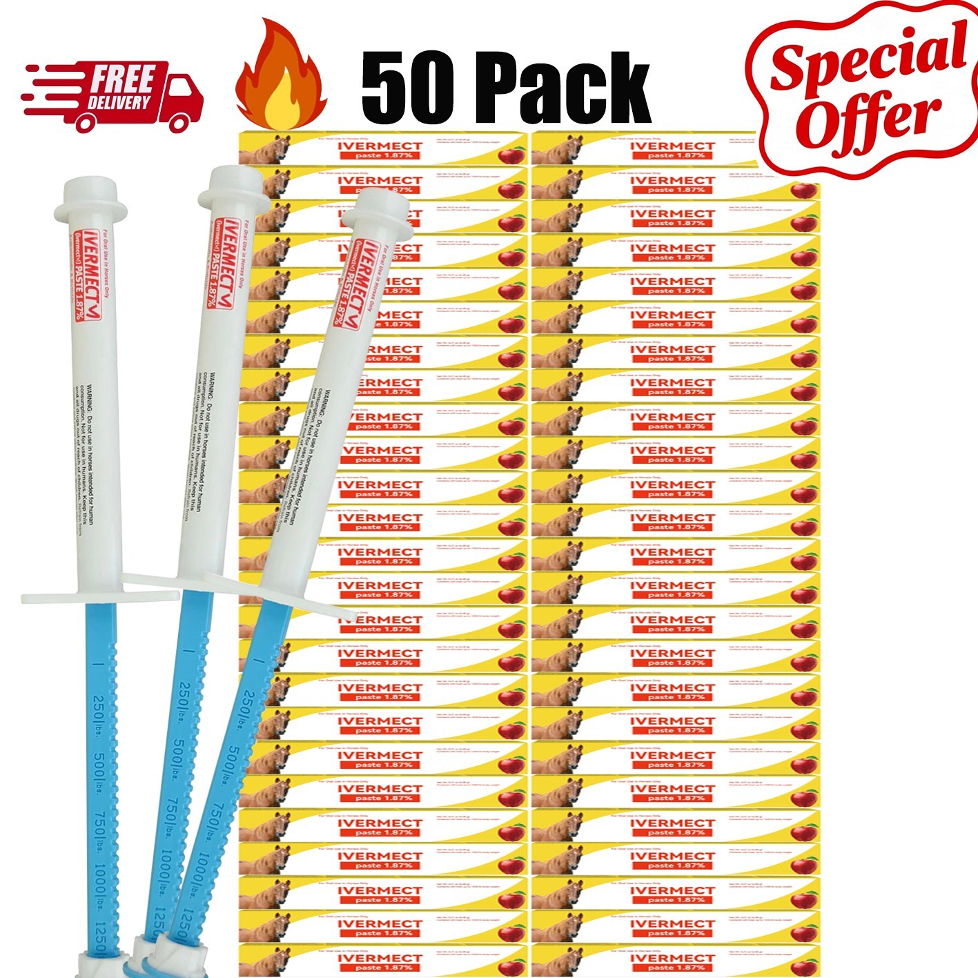 50 Pack New Paste Wormer Horse Dewormer Apple Flavor US Free Shipping EXP 1/2028