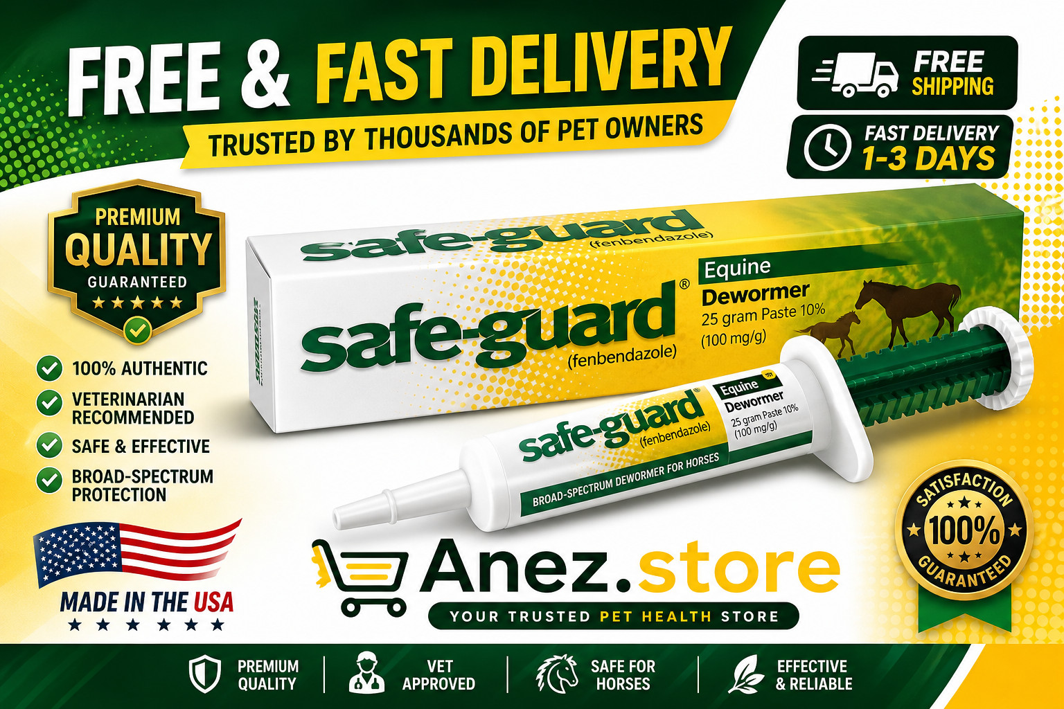 Safe-Guard Equine Paste 10% Fenbendazole Horse Wormer Control Lungworm Stomach a
