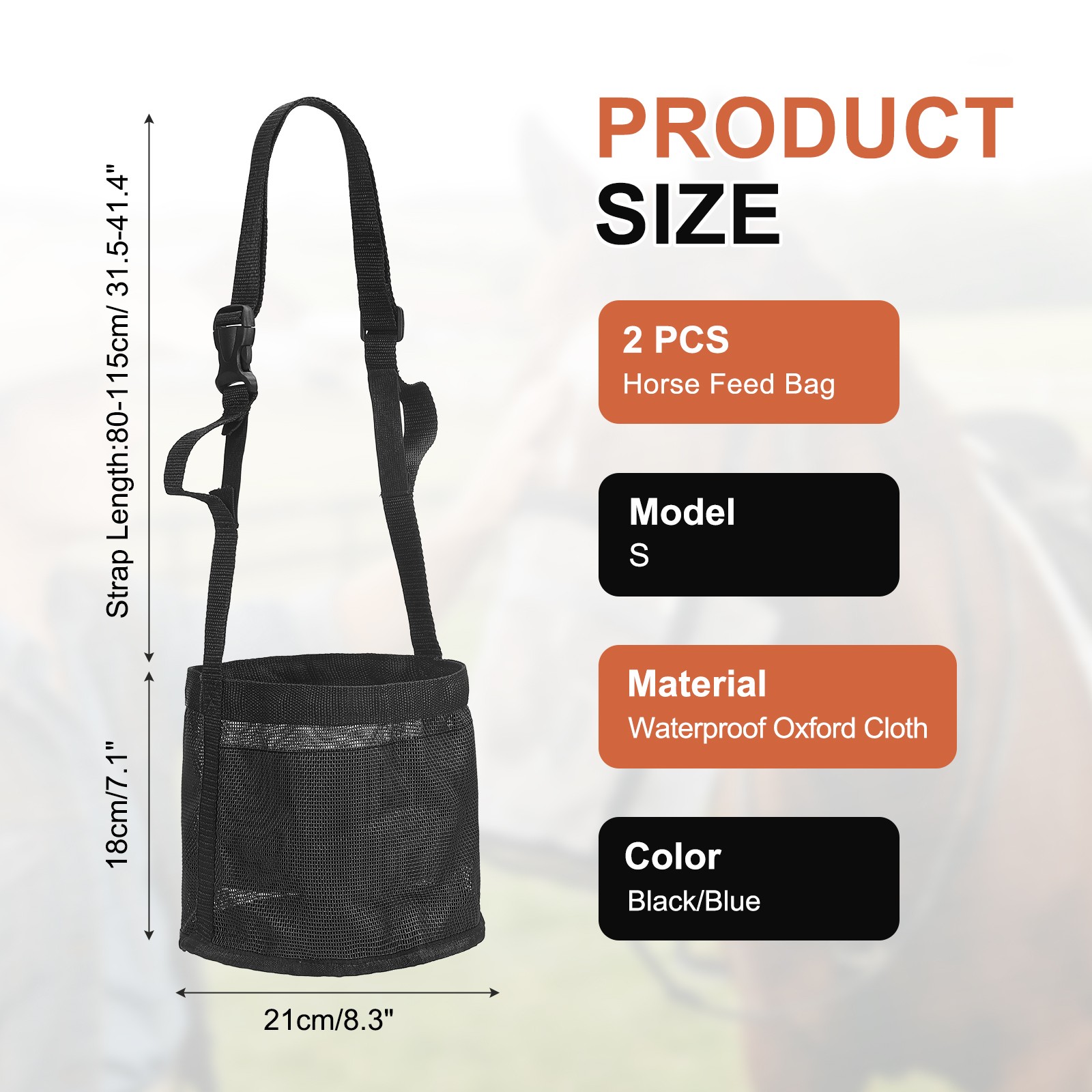 2Pcs Horse Feed Bag Black/Blue S Intended for Horse Feeding Grain