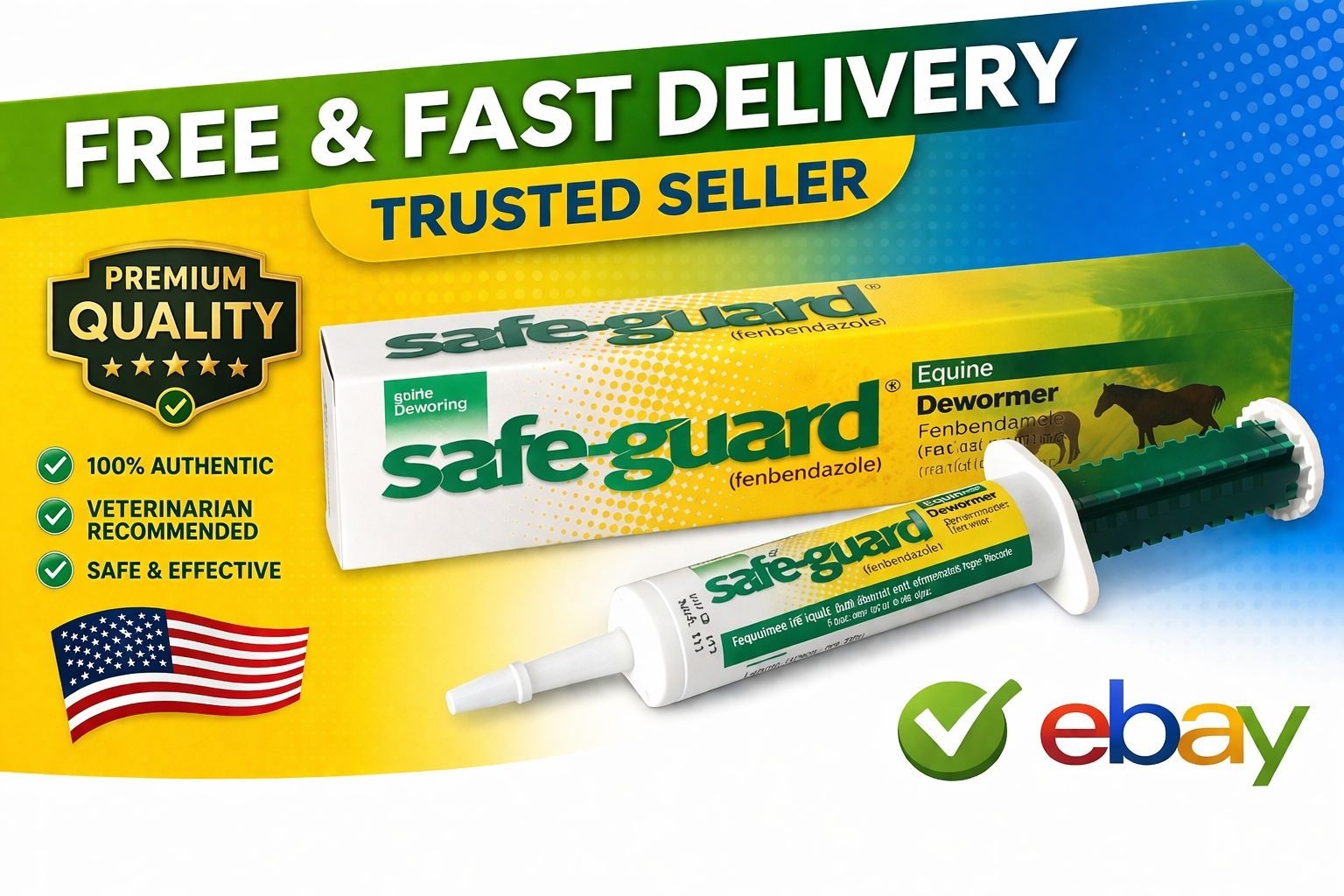 Safe-Guard Equine Paste 10% Fenbendazole Horse Wormer Control Lungworm Stomach a
