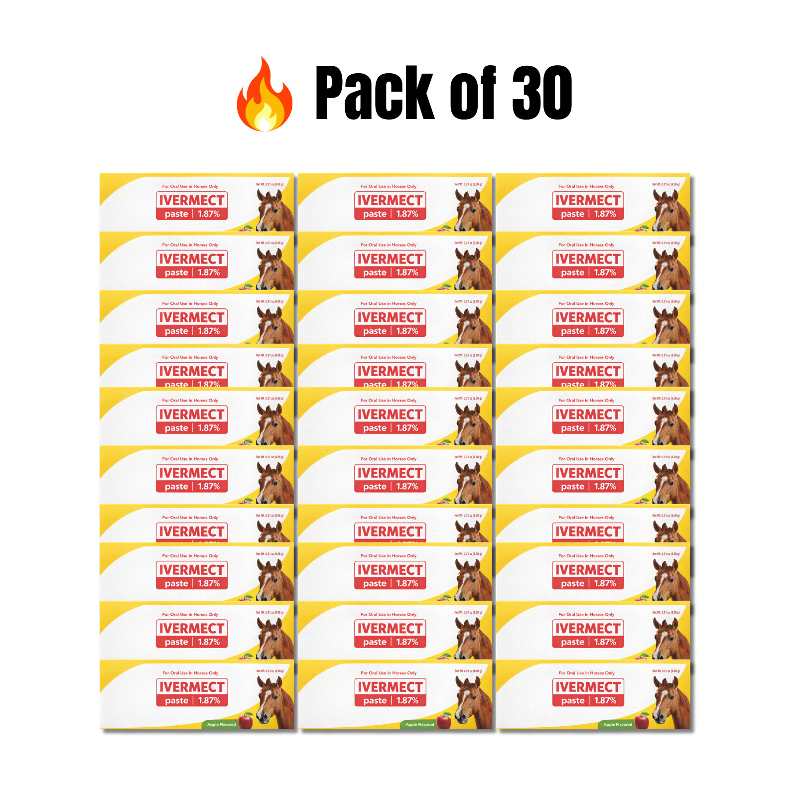 Horse Dewormer Apple Paste Flavor 6.08g Syringe – 30 Pack Equine Wormer