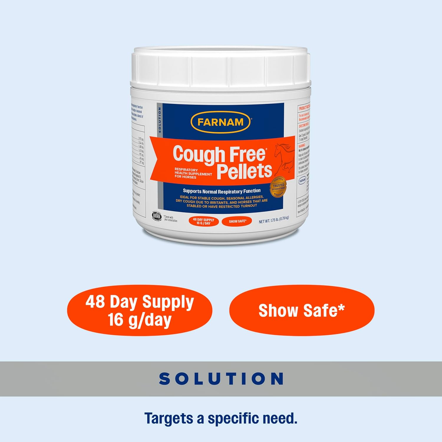Cough Free Horse Supplement Pellets, Respiratory Support for Seasonal Allergies,
