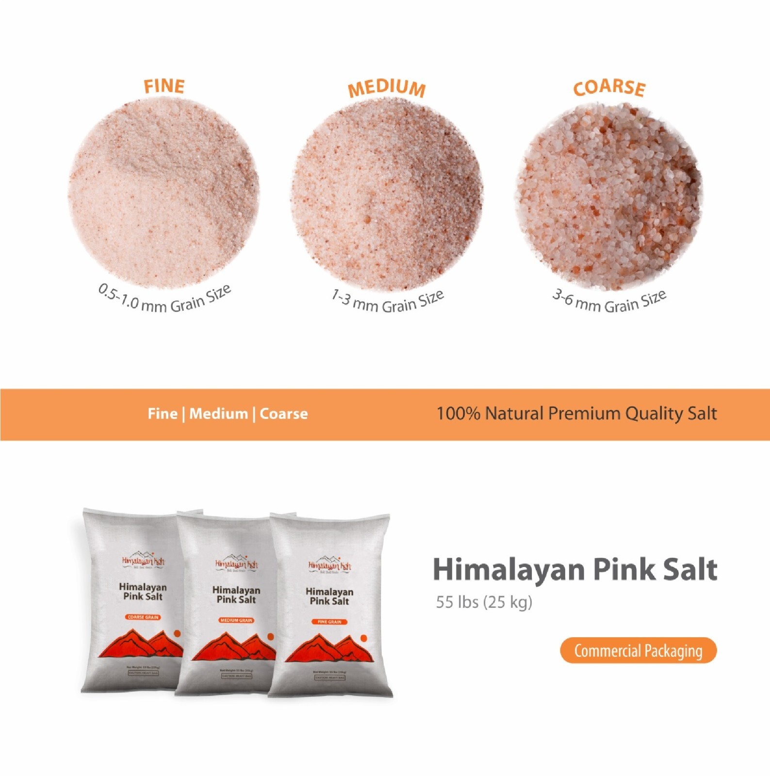 Finest Himalayan Pink Salt Crystals in Coarse, Medium, Fine Grain Sizes. 45 lbs.