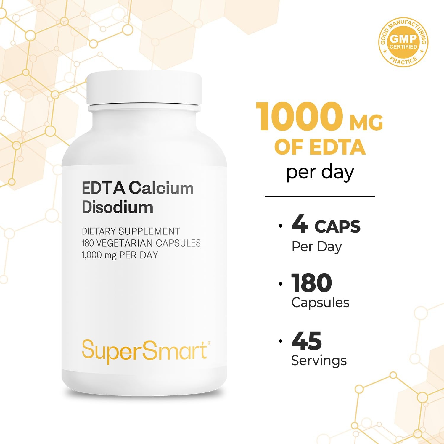 Supersmart – EDTA 1000mg per Day – Calcium Disodium EDTA Supplement | Non-GMO &