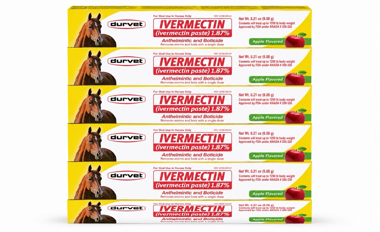Horse Dewormer Paste 3-Pack – Apple Flavor, 6.08 g Tubes, 1.87% Strength