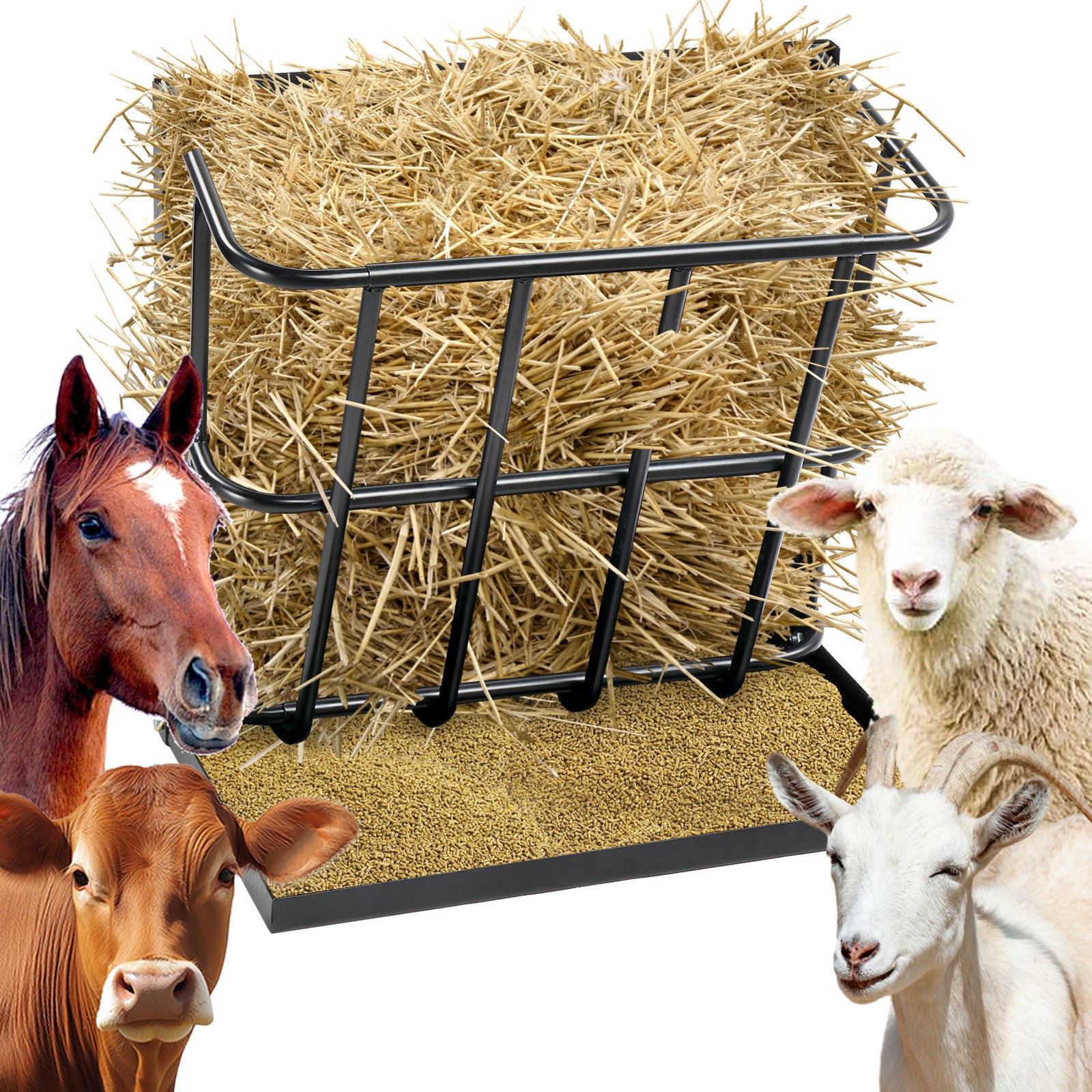 2in1 Hay Feeder Detachable Grain Tray Goat Sheep Livestock Wall Mount Steel Rack