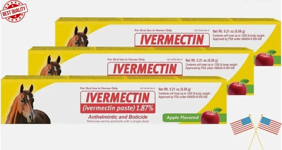Pack of 3 Horse Dewormer Paste 1.87% Apple Exp 11/2027