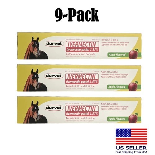 Lot of 9 Horse Dewormer Paste 1.87% – Apple Flavor – EXP: 10/2027+