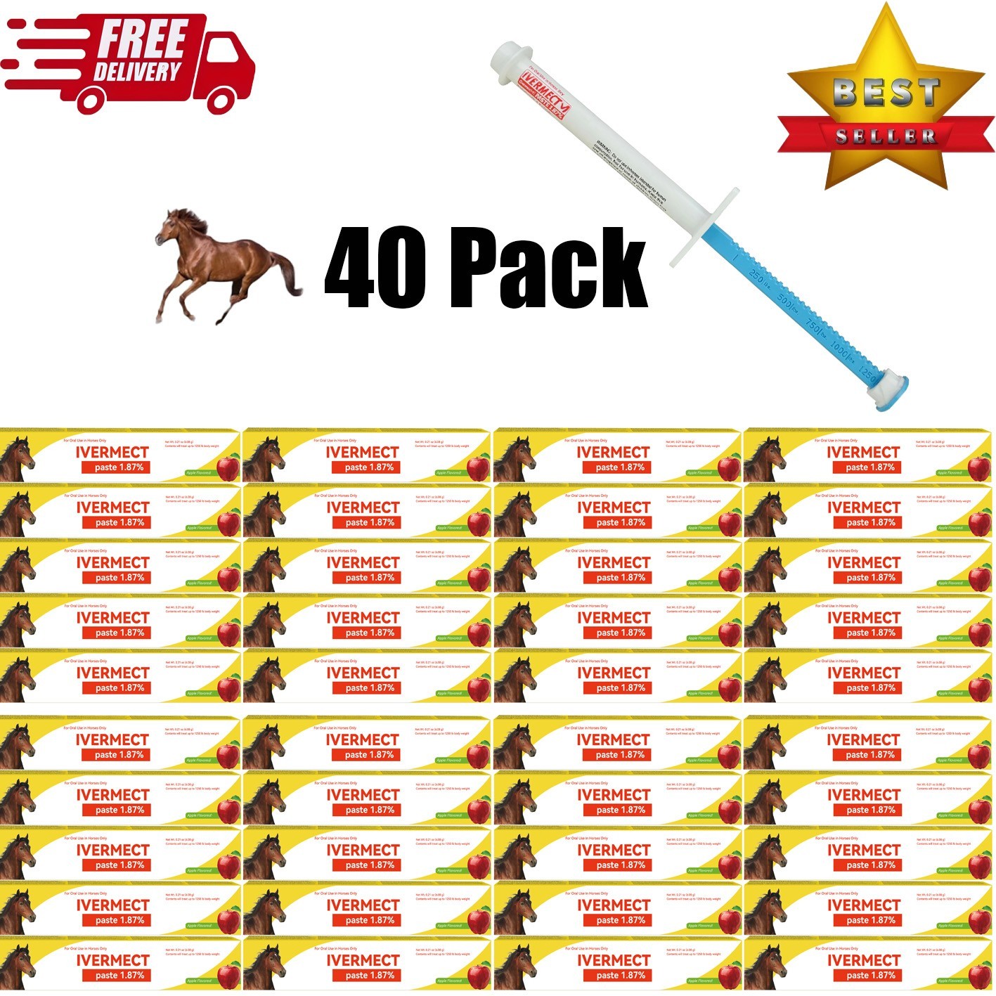 40 Pack In Box Paste Horse Dewormer Apple Flavor wormer EXP 1/2028
