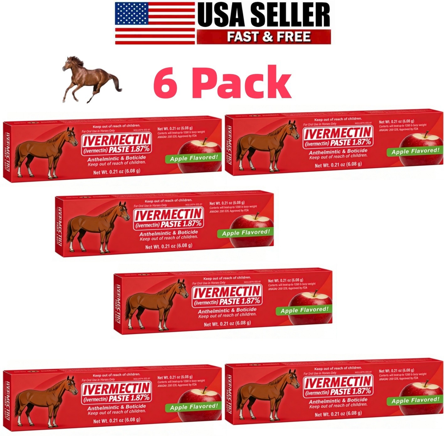 6 Pack in Box Paste Horse Dewormer Apple Flavor Wormer Friendly Design 1/2028