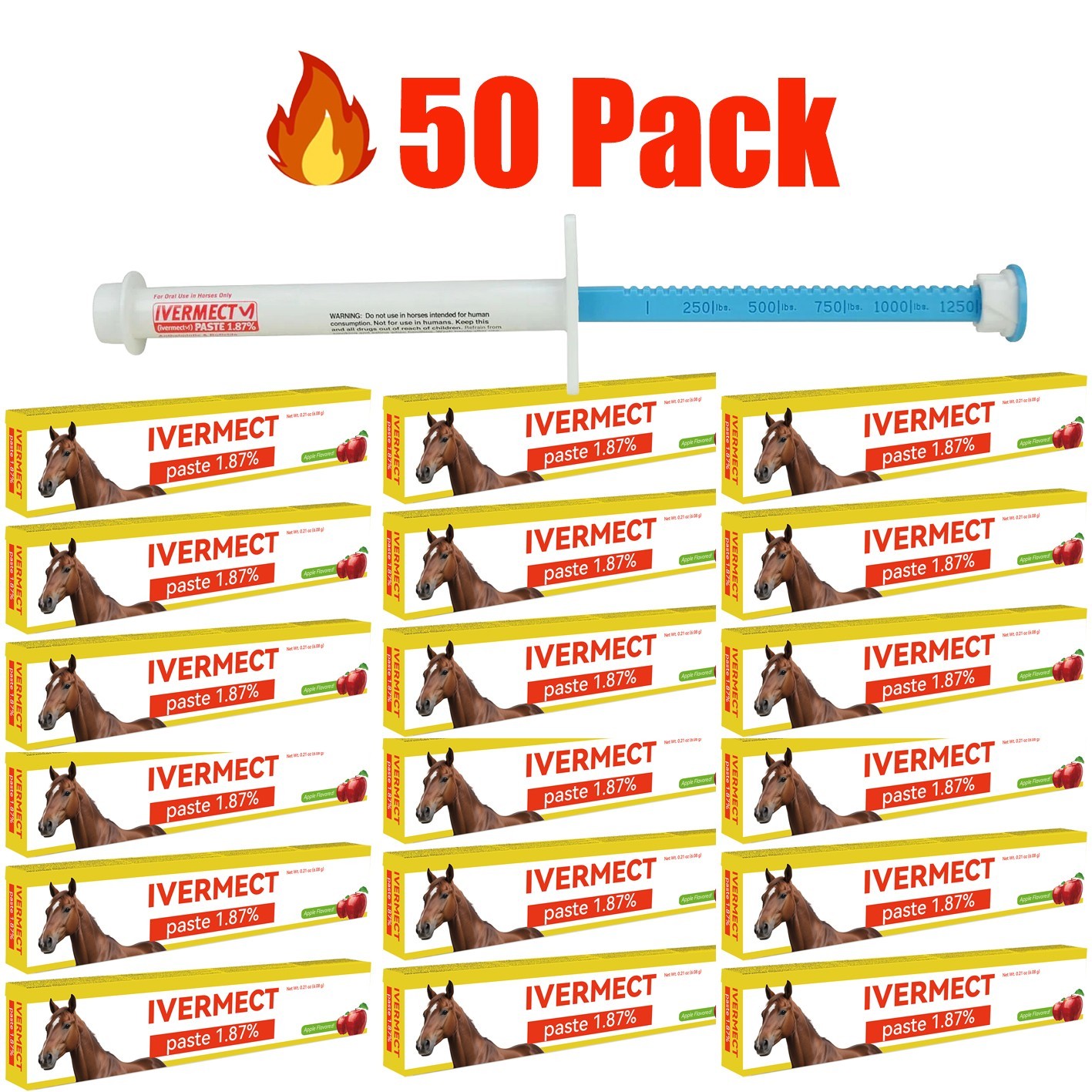 50 PackHorse Dewormer Paste Apple Flavor EXP 1/2028 Convenient Operation