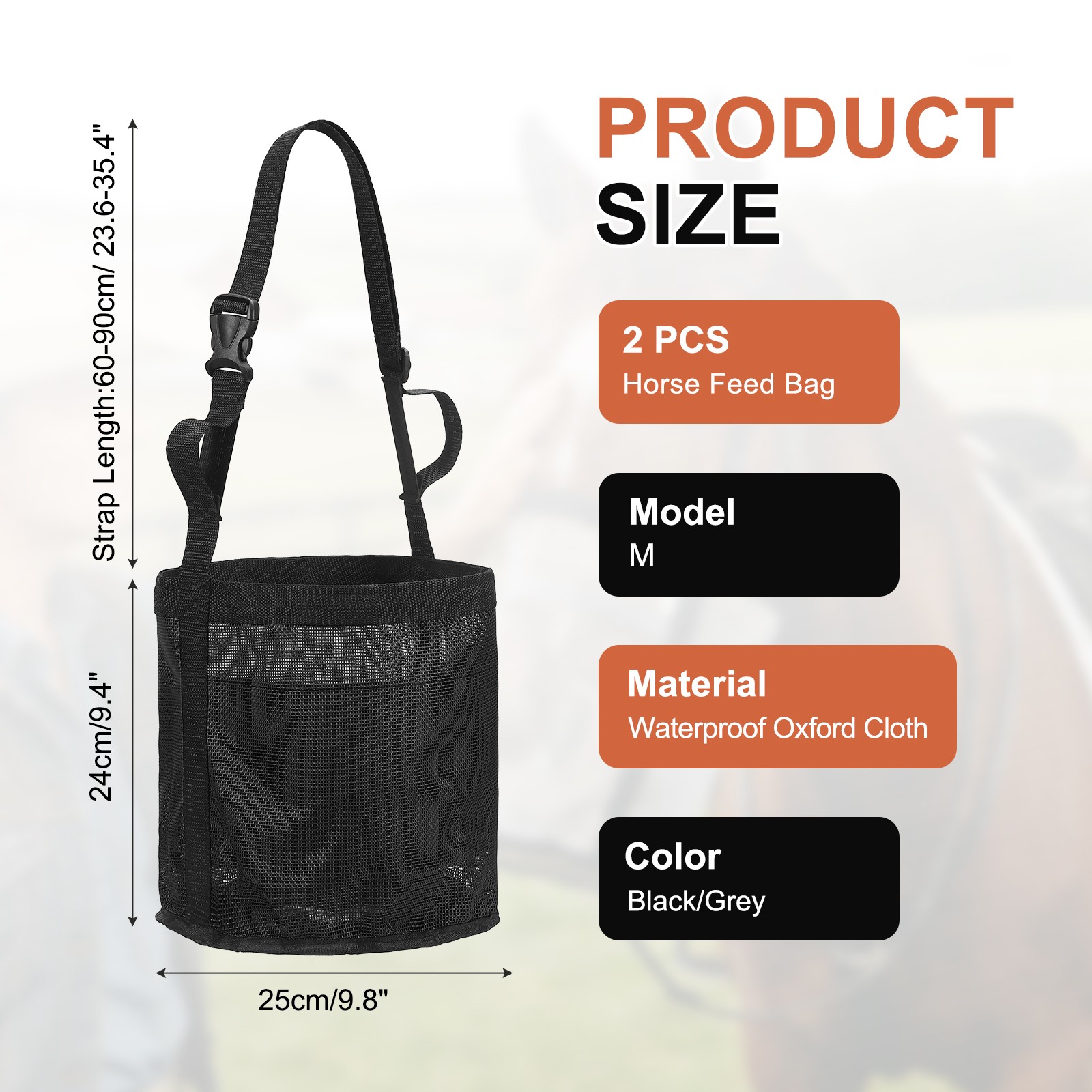 2Pcs Horse Feed Bag Black/Grey M Intended for Horse Feeding Grain