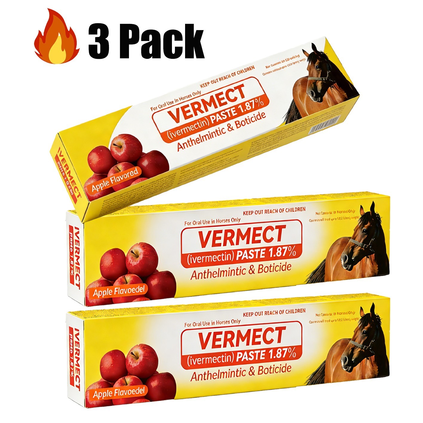 3 Pack New Paste Wormer Horse Dewormer Apple Flavor US Free Shipping EXP 1/2028