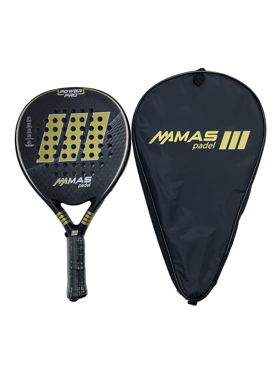 Power Pro Padel Racket Gold/Black, Plain, Adult, 100% Carbon Coating…