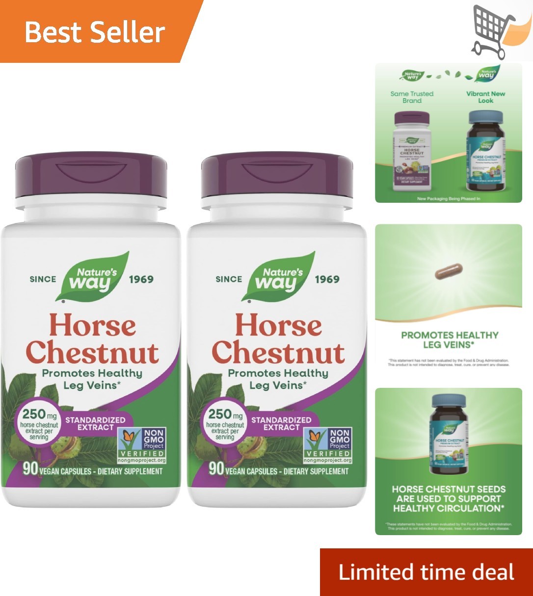 Horse Chestnut Extract 250mg Supports Healthy Veins Circulation 180 Capsules