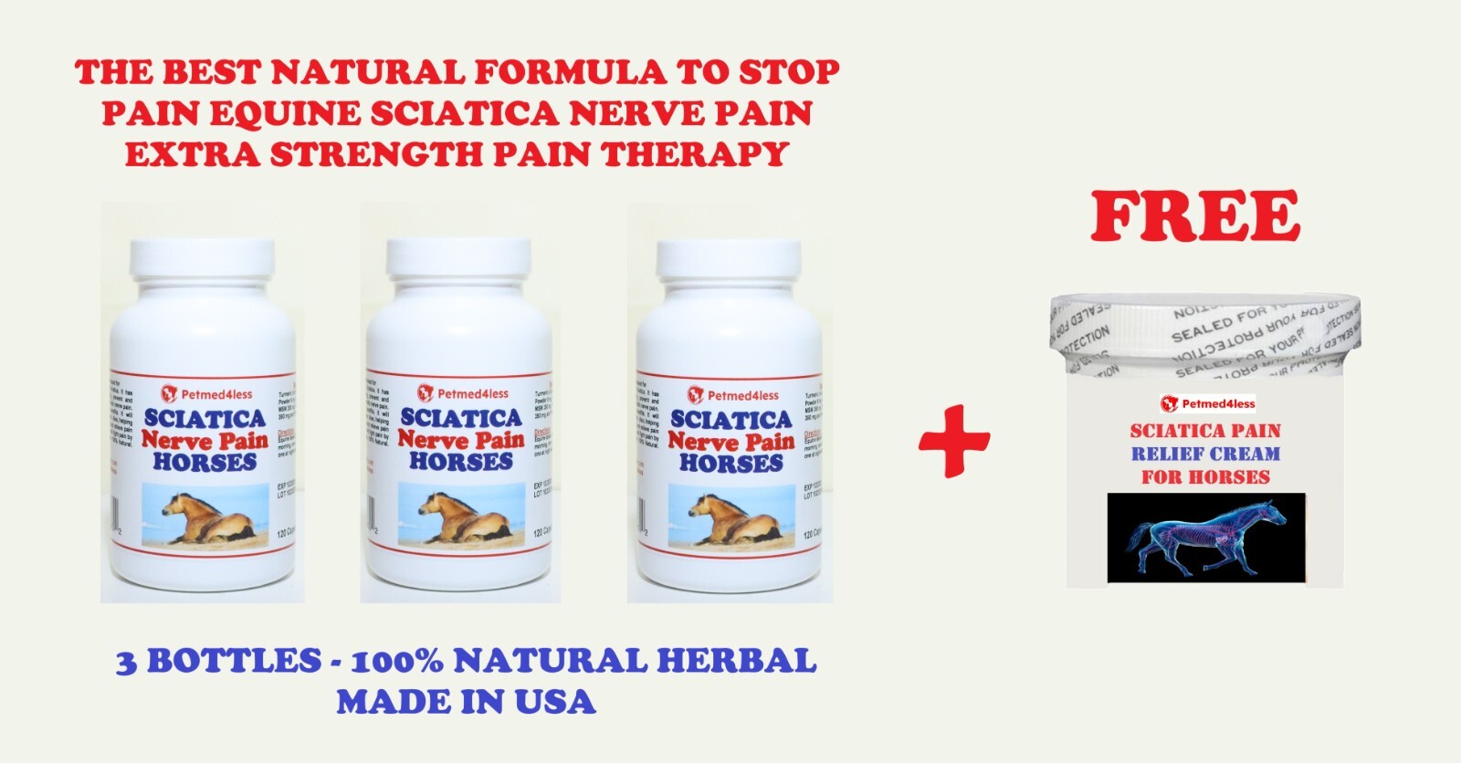 PARAR LOS DOLORES CIATICOS EN LOS CABALLOS – 100% NATURAL HERBAL – MADE IN USA