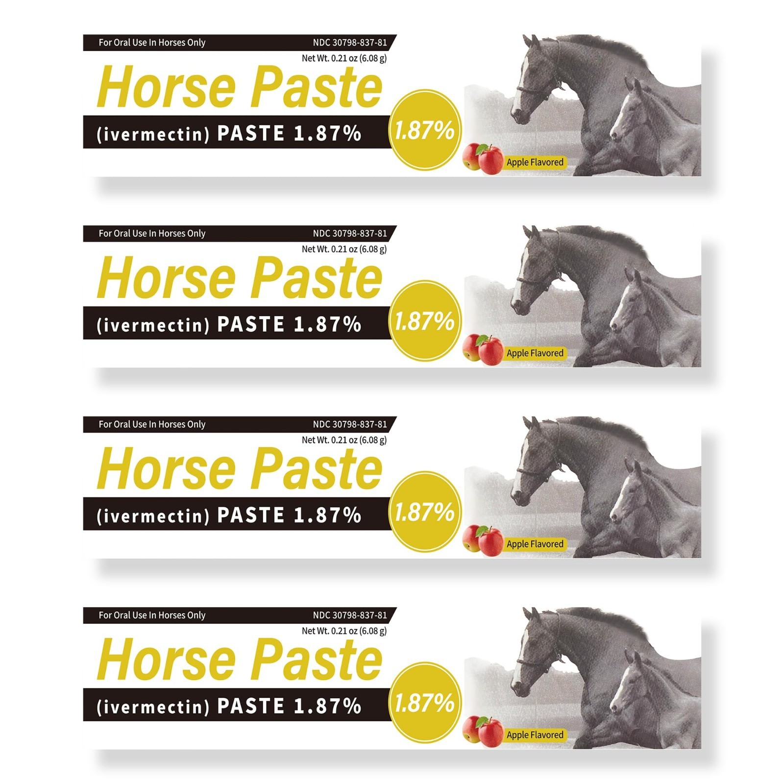 4 Pack Apple Flavored Equine Paste 1.87% – 6.08g Oral Gel for Horses