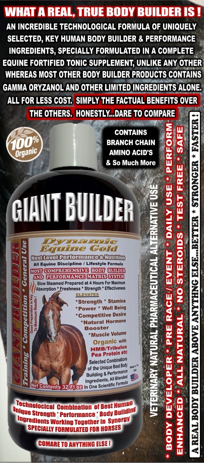 UNIQUE HUMAN BODY BUILDER CONCEPT FOR HORSES: Strength*Size*Stamina*Performance