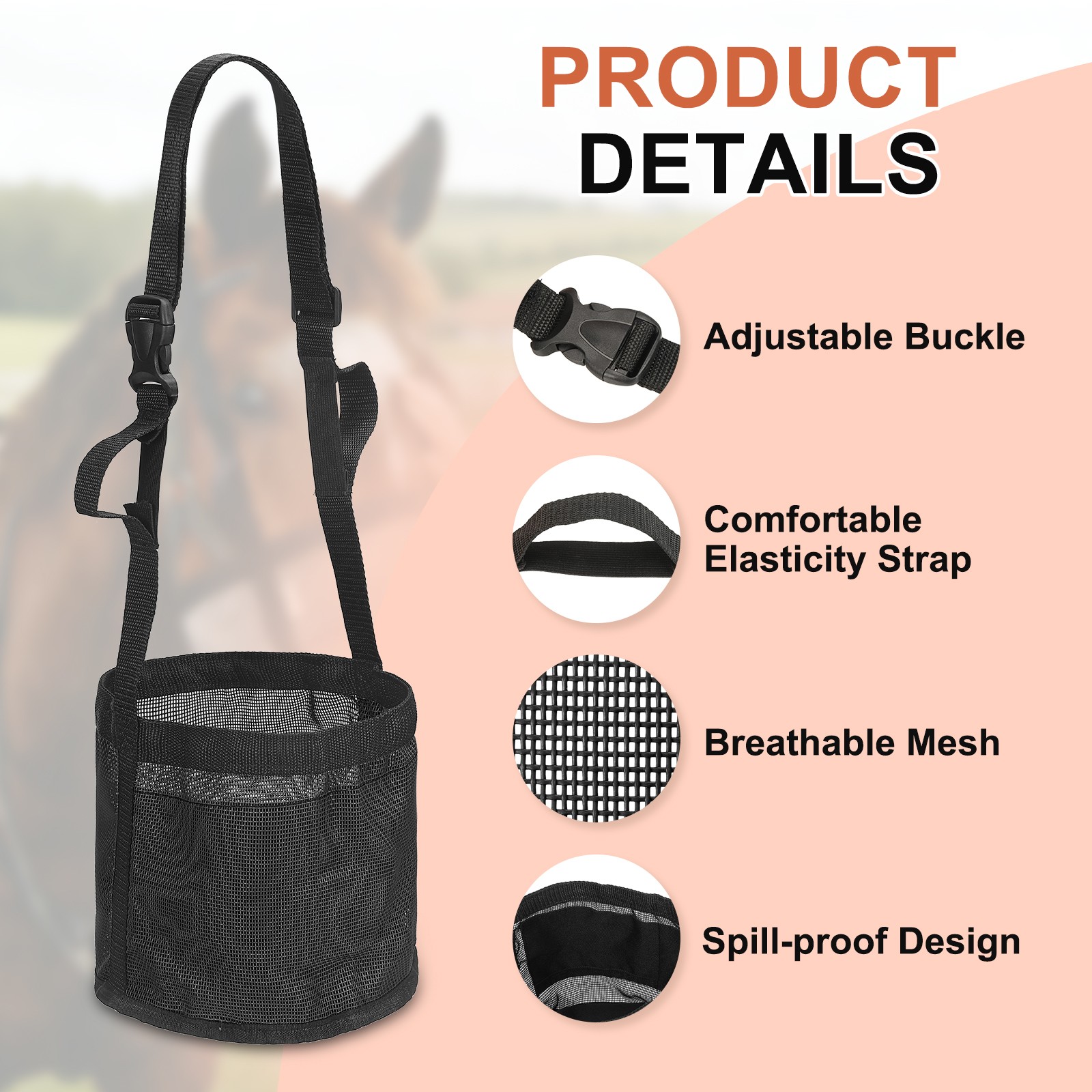 2Pcs Horse Feed Bag Black/Blue S Intended for Horse Feeding Grain
