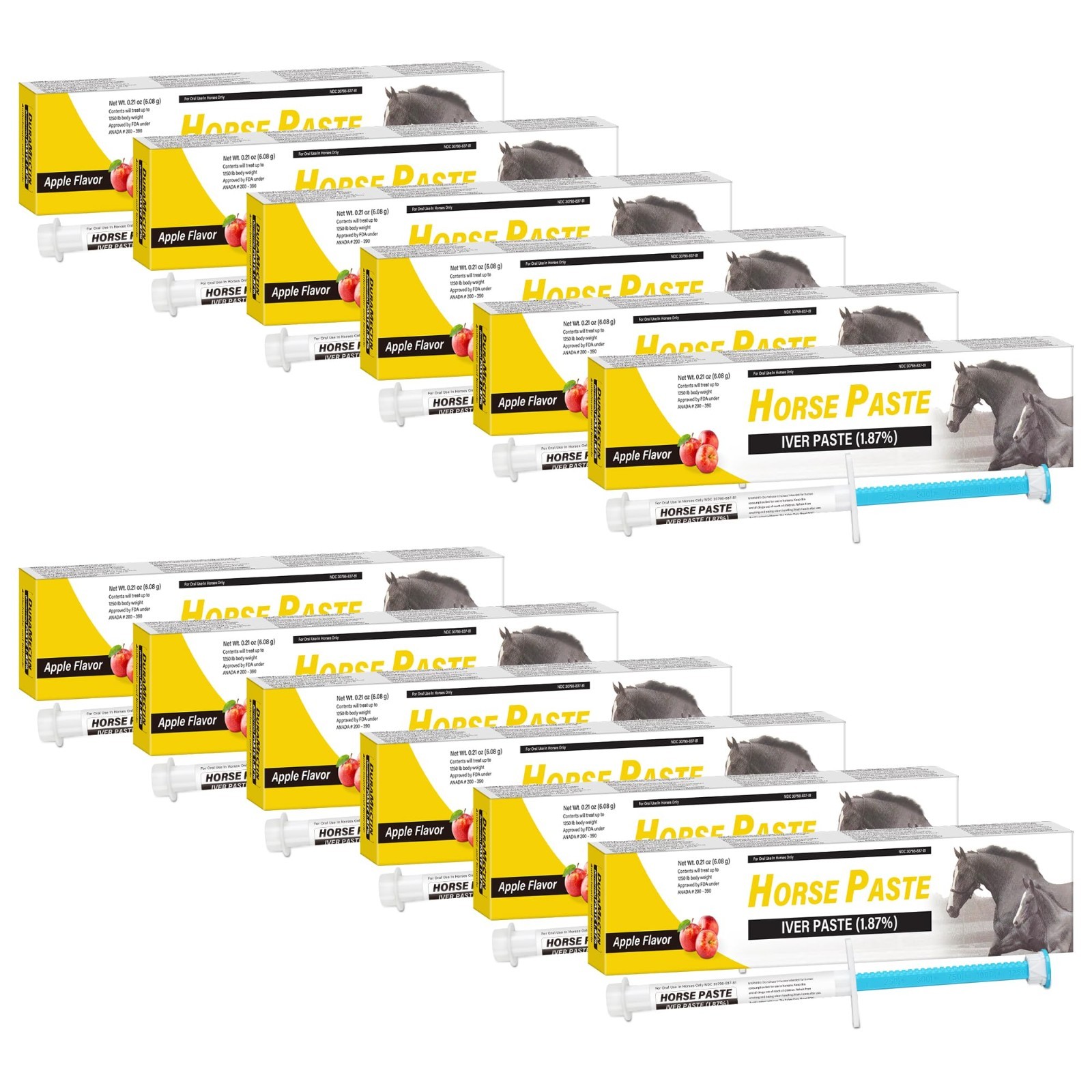 12 Pack Apple Flavored Equine Paste 1.87% – Oral Gel for Horses, 6.08g Each