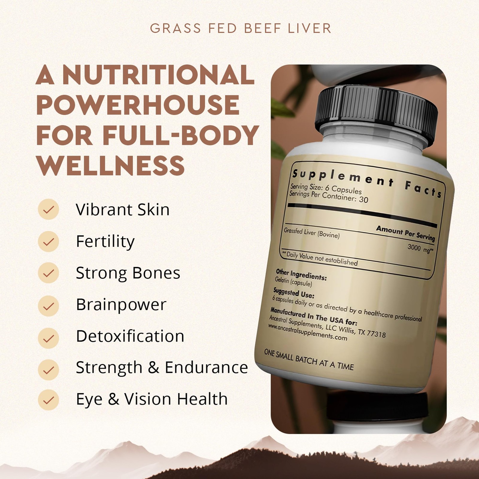 Ancestral Supplements Grass Fed Beef Liver 180 180 Count (Pack of 1)