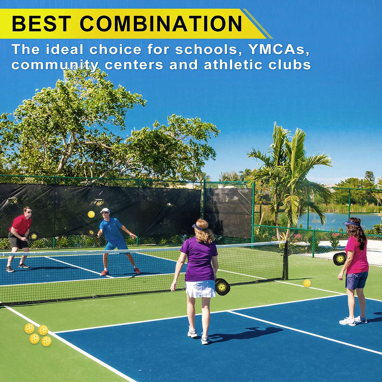 Pickleball Paddle Set with 4 Paddles, Indoor & Outdoor Balls, Paddle Wooden Schl…