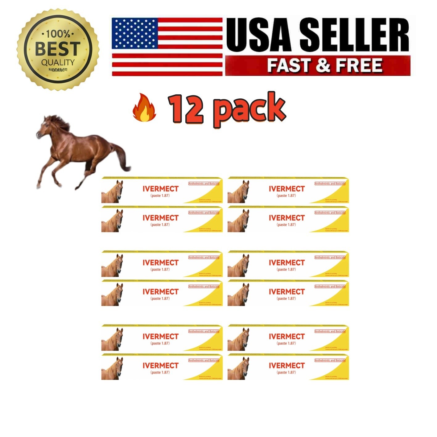 12 Pack Horse Dewormer Paste Apple Flavor Fast Free Exp 01/2028 US