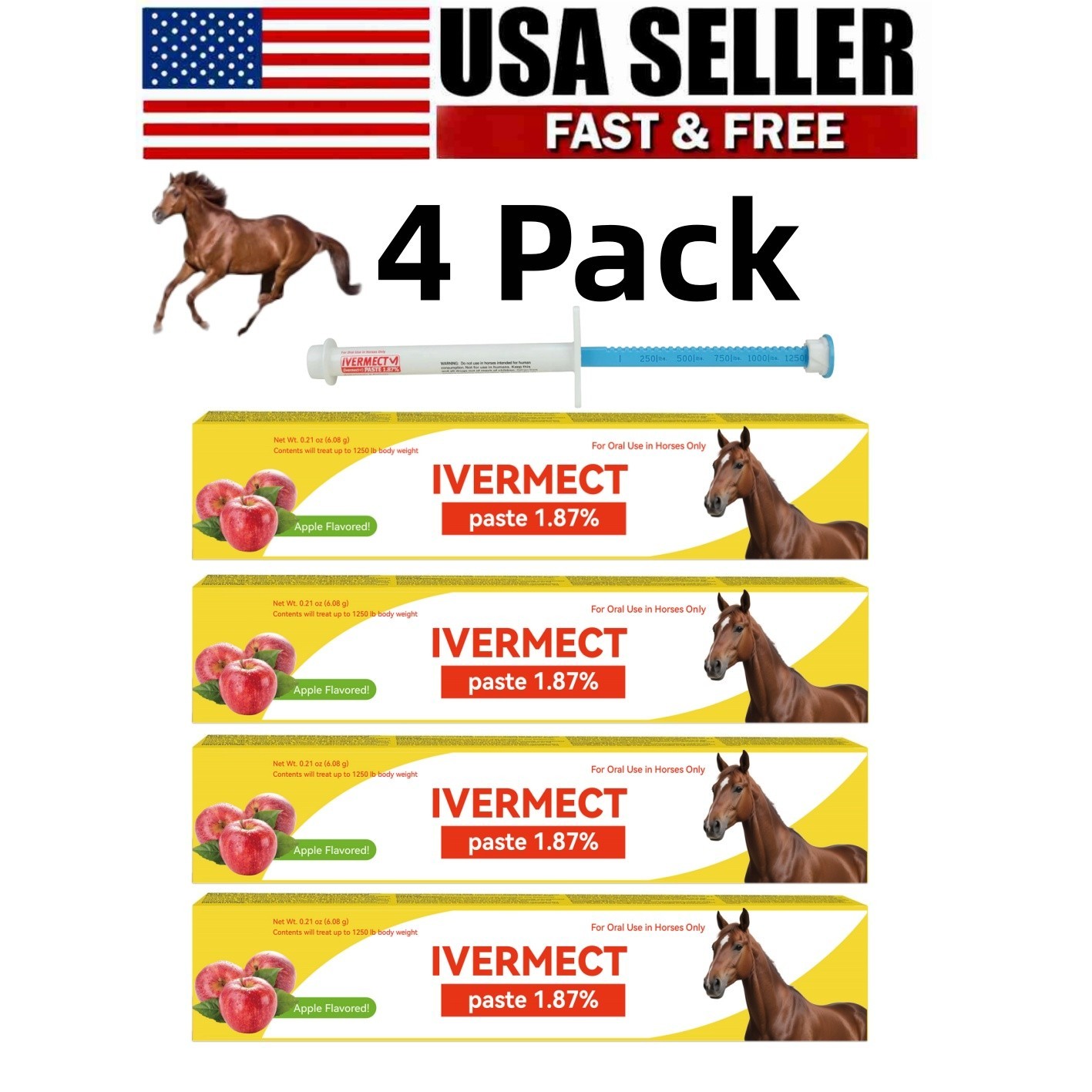 4 Pack In Box Paste Horse Dewormer Apple Flavor wormer EXP 01/2028