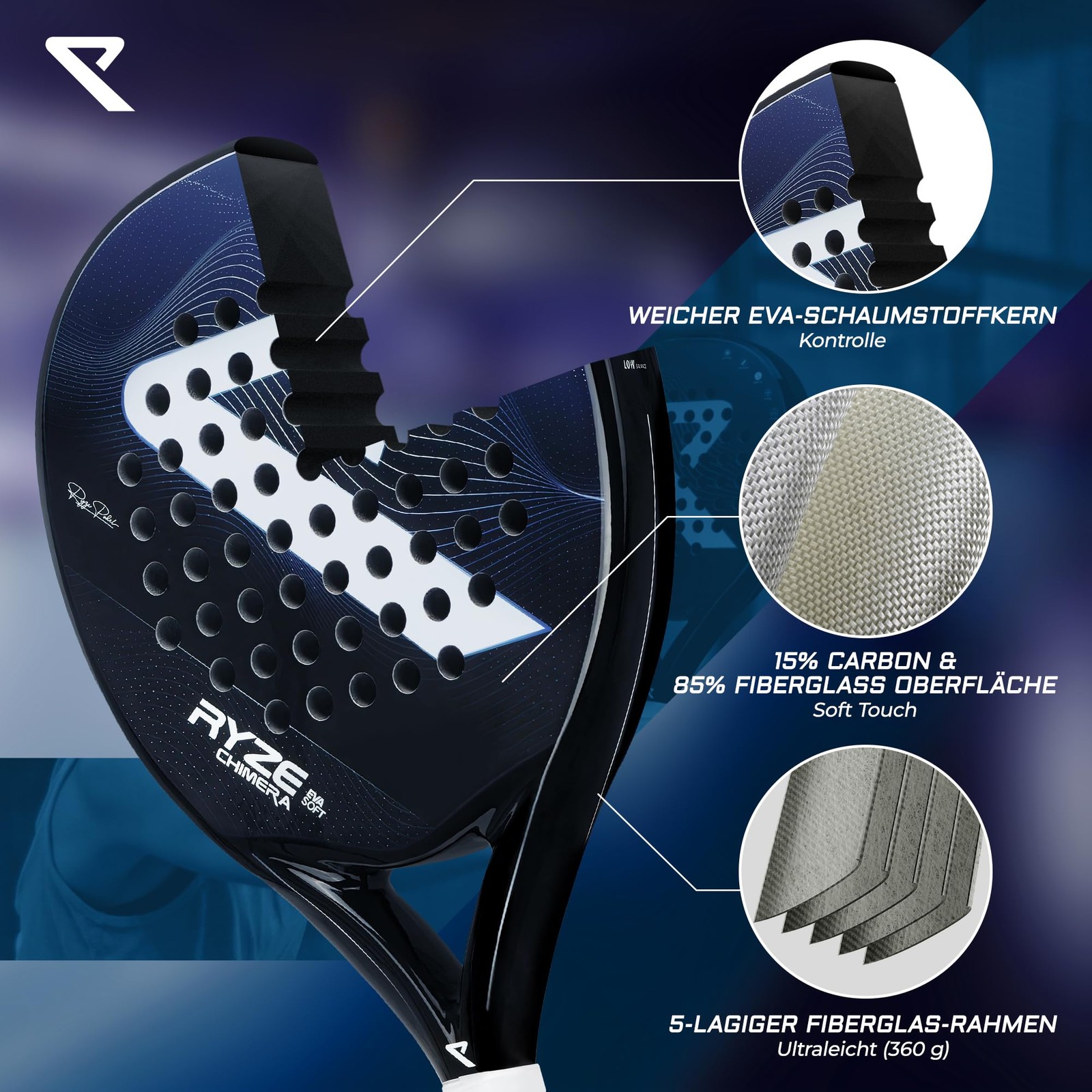 Chimera Padel Racket Carbon Fiber & Fiberglass Maximum Control & Prec…