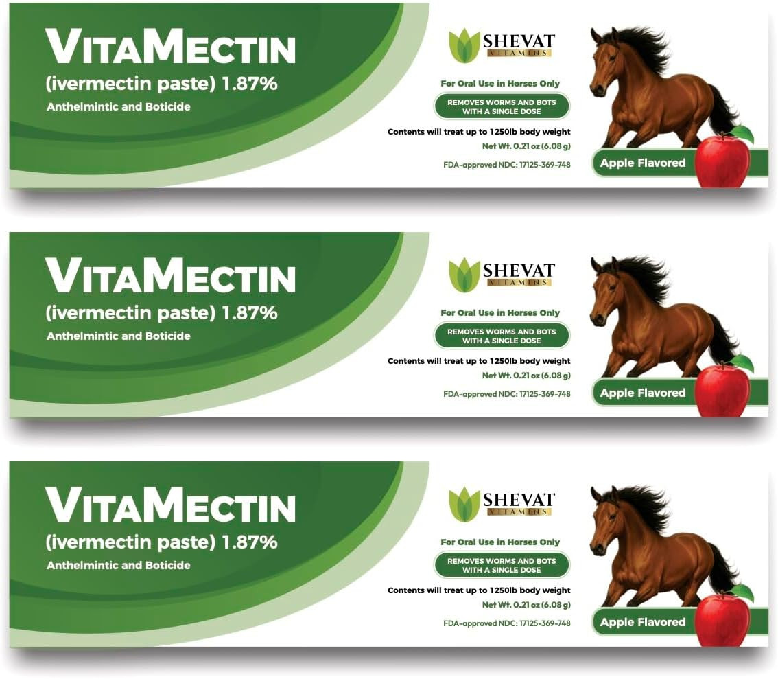 Horse Paste 1.87%, Apple Flavored – 6.08G Oral Gel Syringes (3-Pack) – Adjustabl