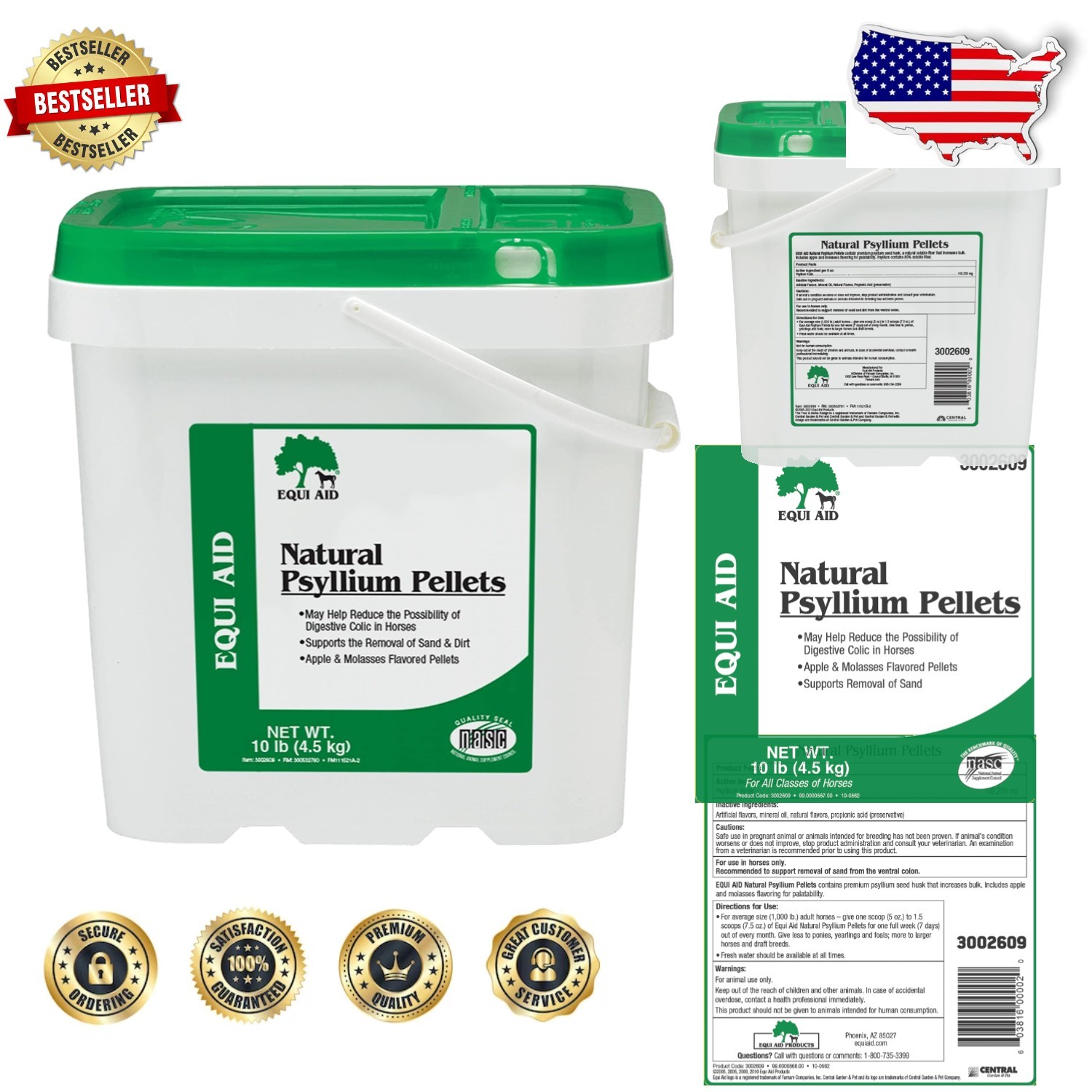 Horse Digestive Supplement 10lb Psyllium Pellets – Apple Molasses, Colon Cleanse
