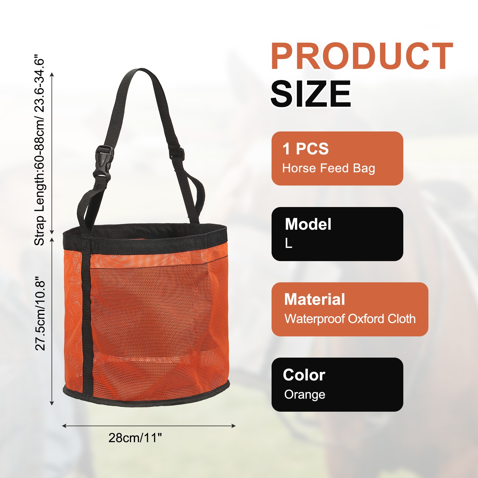 Horse Feed Bag, (Orange, L), Intended for Horse Feeding Grain