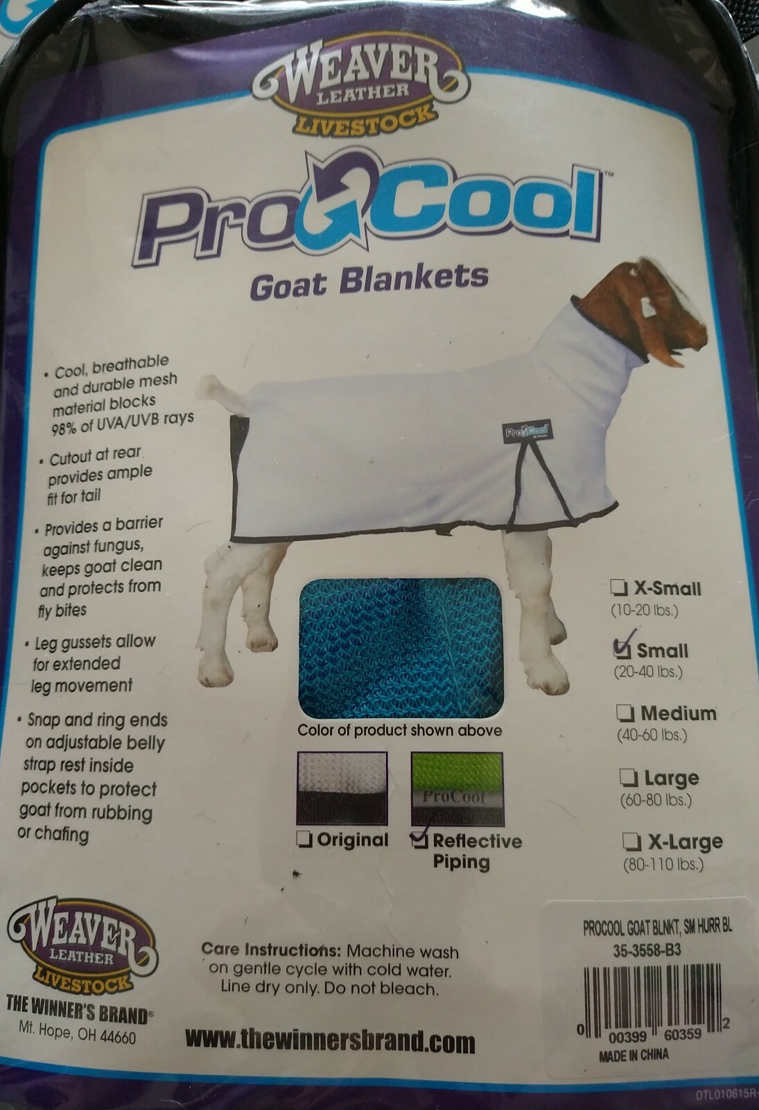Weaver Leather Livestock ProCoolMesh Goat Blanket w/Reflective Piping Blue small