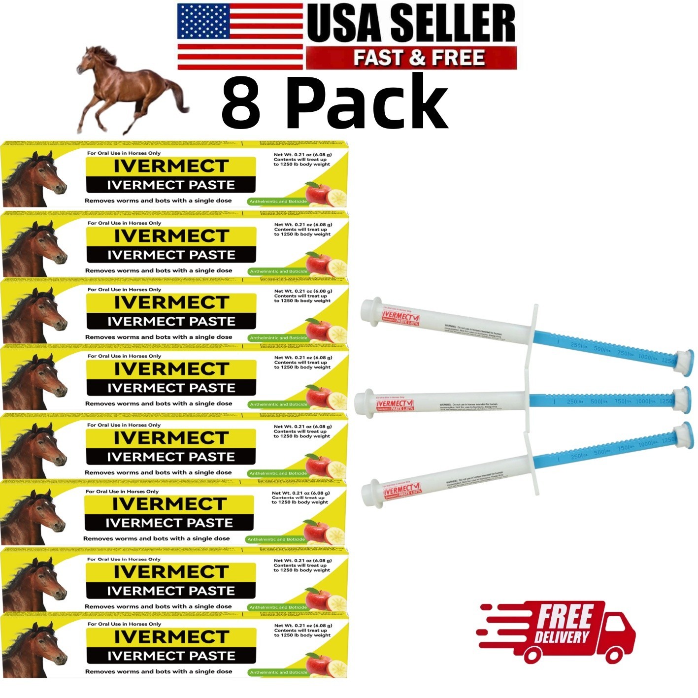8 Pack in Box Paste Wormer Horse Dewormer Apple Flavor in US Free Delivery1/2028