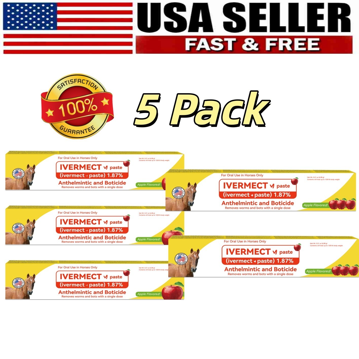 5 Pack New Paste Wormer Horse Dewormer Apple Flavor US 1/2028