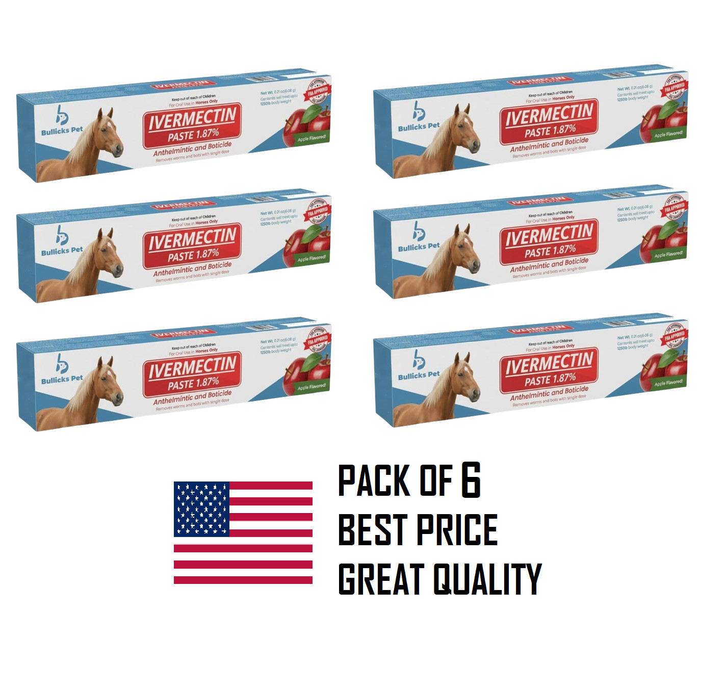 6 Pack New Paste Horse Dewormer Apple Flavor Exp 1/28 Free Shipping USA Bullicks