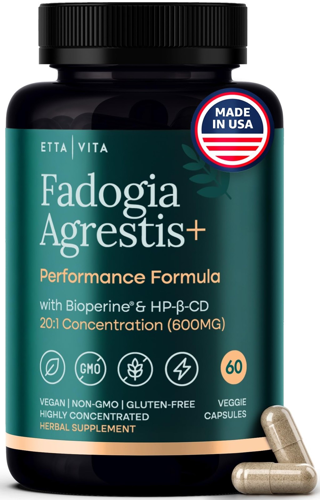 Organic Fadogia Agrestis 600mg for Natural 60 Count (Pack of 1), Light Brown