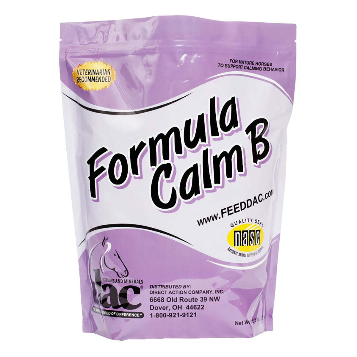 dac FORMULA CALM B 5 lbs. For mature horse Calming balanced behavior supplement