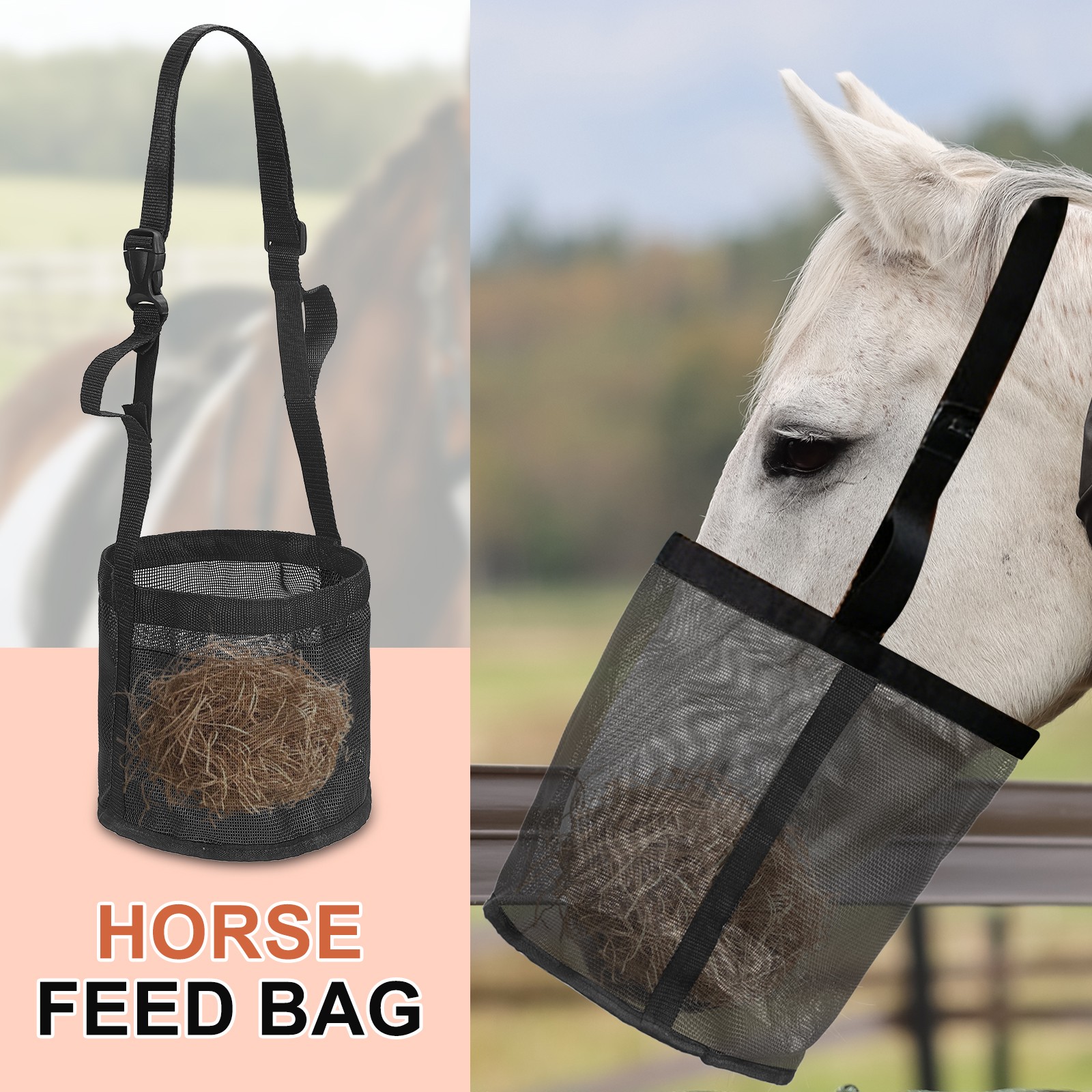 2Pcs Horse Feed Bag Black/Blue S Intended for Horse Feeding Grain