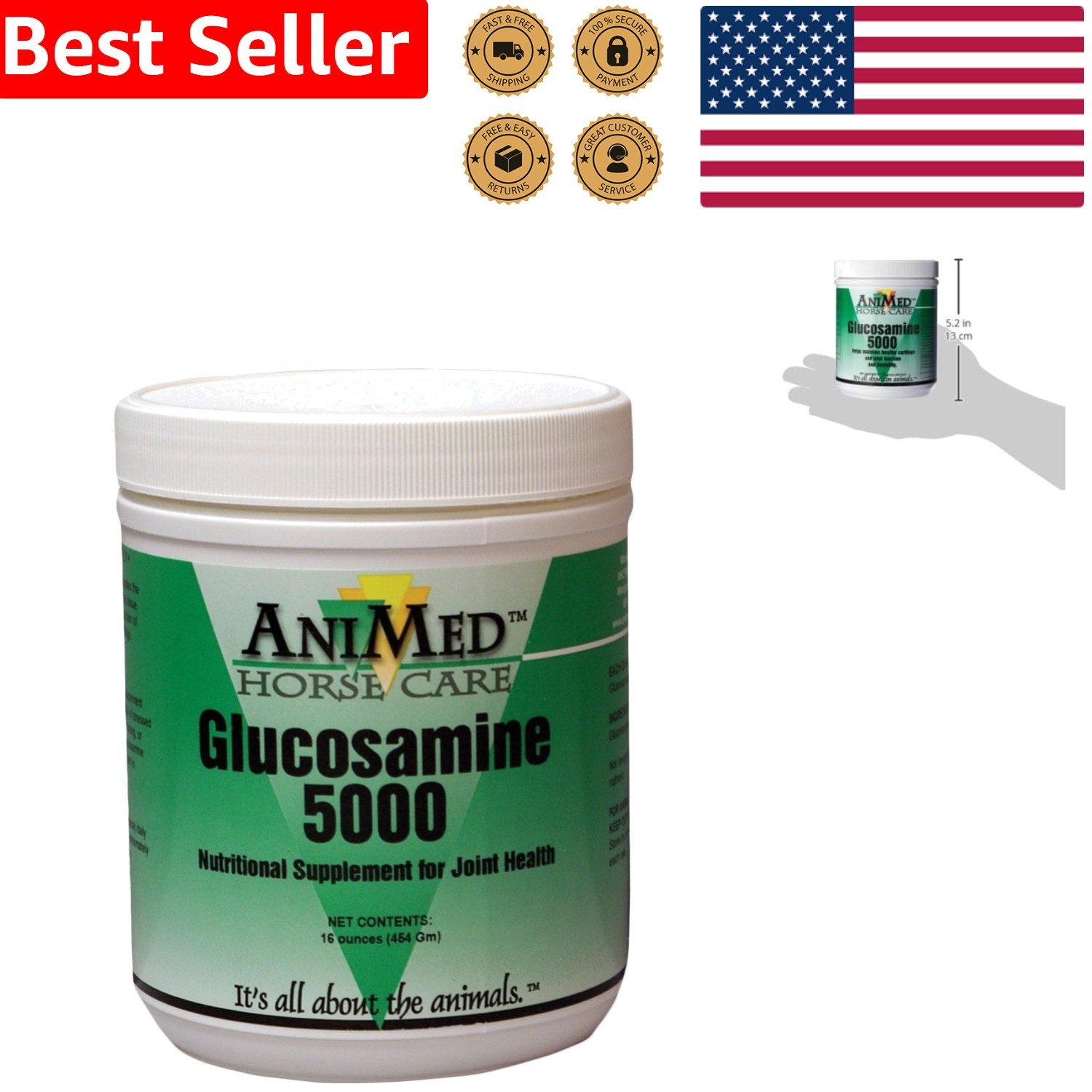 Horse Glucosamine 5000 Supplement for Joint Health – 16 oz Powder