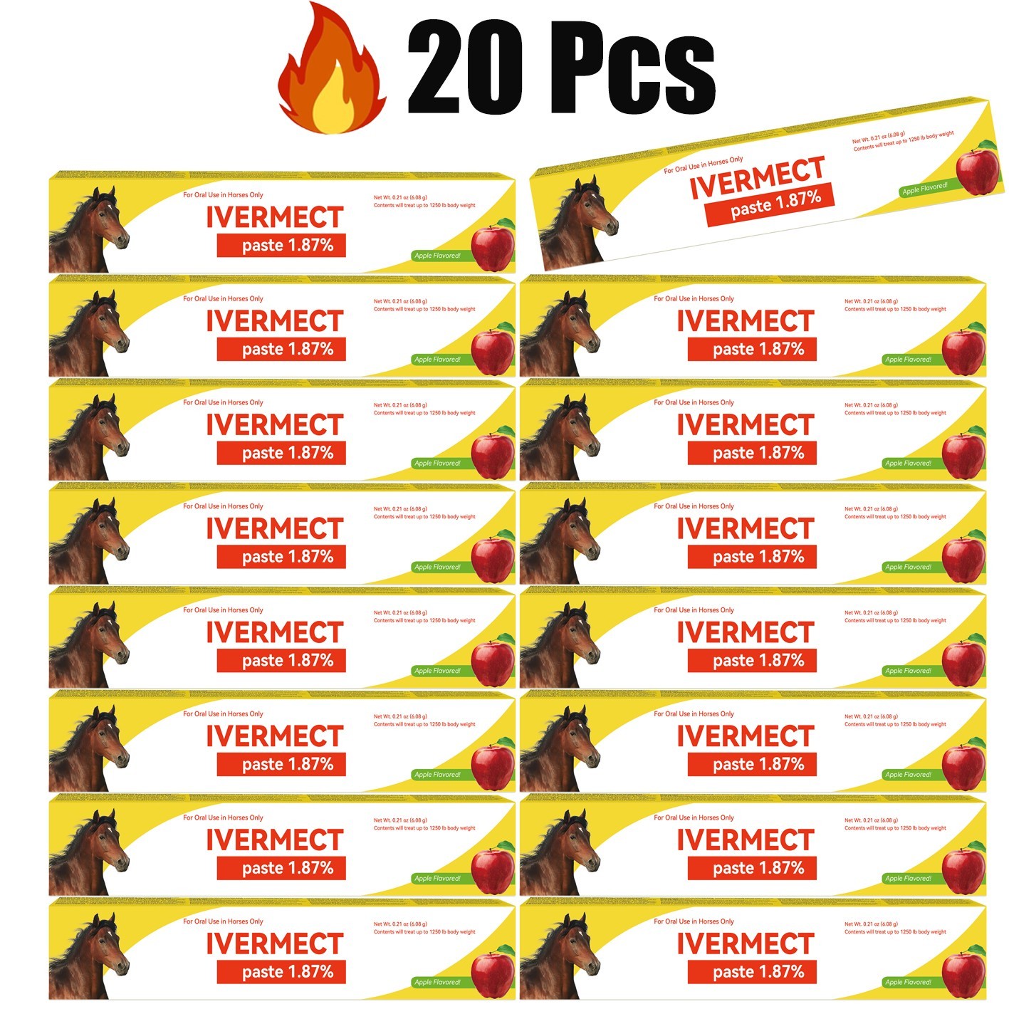 NEW 20 Pack In Box Paste Horse Dewormer Apple Flavor wormer EXP 01/2028 US