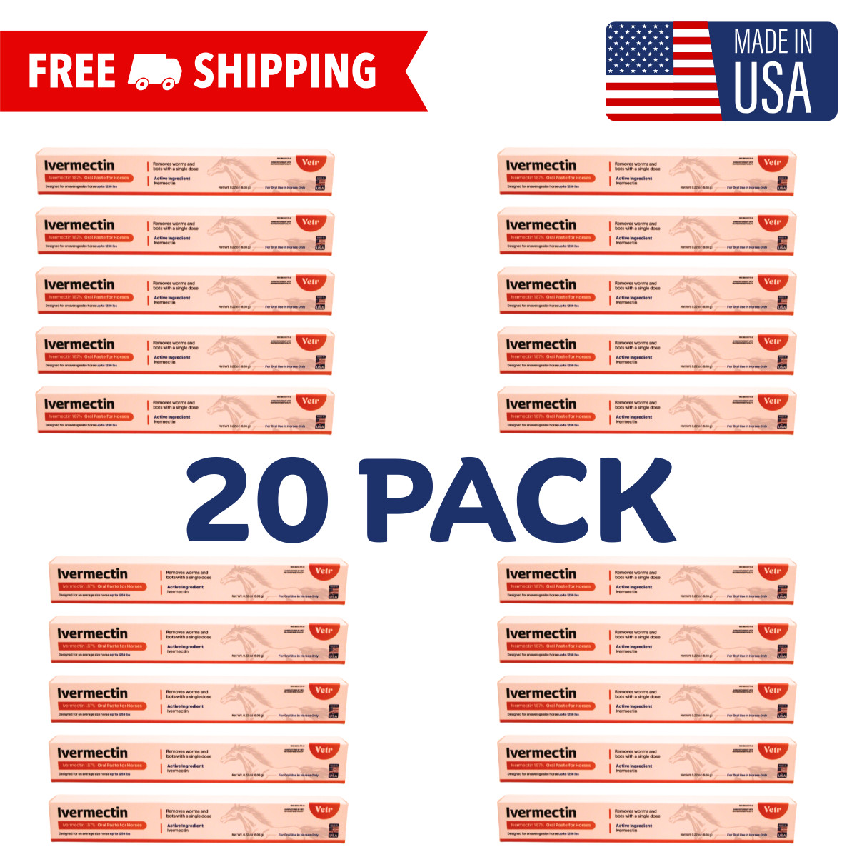 20 Pack Horse Paste Dewormer 1.87% Paste Exp 4/2028 USA